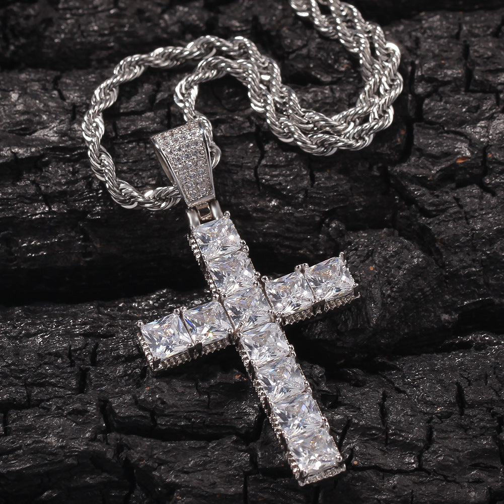 Princess cut cross pendant &amp; necklace with free matching chain playboi carti vlone 
