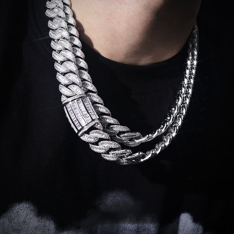 Baguette cuban links necklace chain 20mm