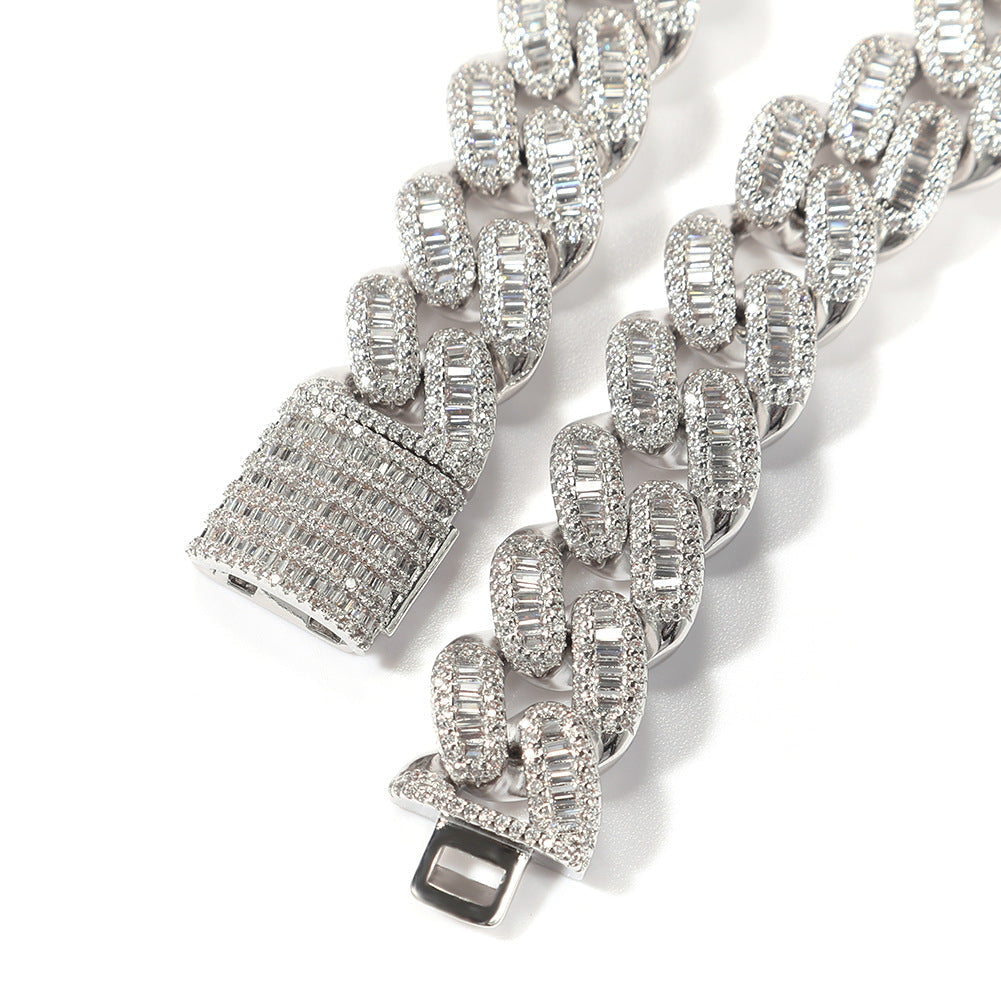 15mm cuban link necklace chain in baguette diamond White Gold Yellow Gold sterling silver hip hop jewelry cheap best quality custom made