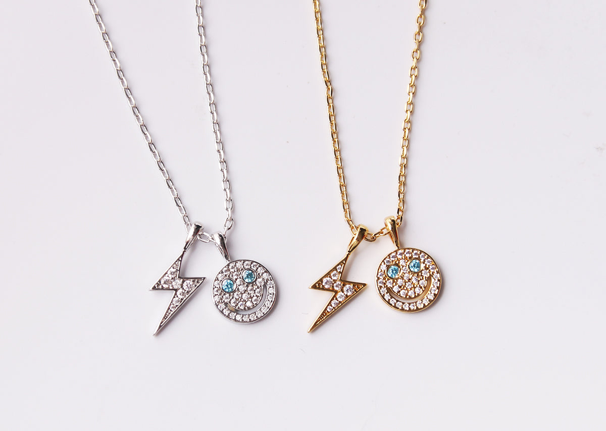 eyefunny smiling face thunder pendant necklace chain diamond jbalvin kim jones clot virgil offwhite