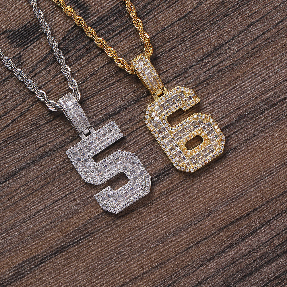 Custom number baguette pendant necklace chain dialmond fully iced instagram famous rapper jewelry hip hop top jewelers 