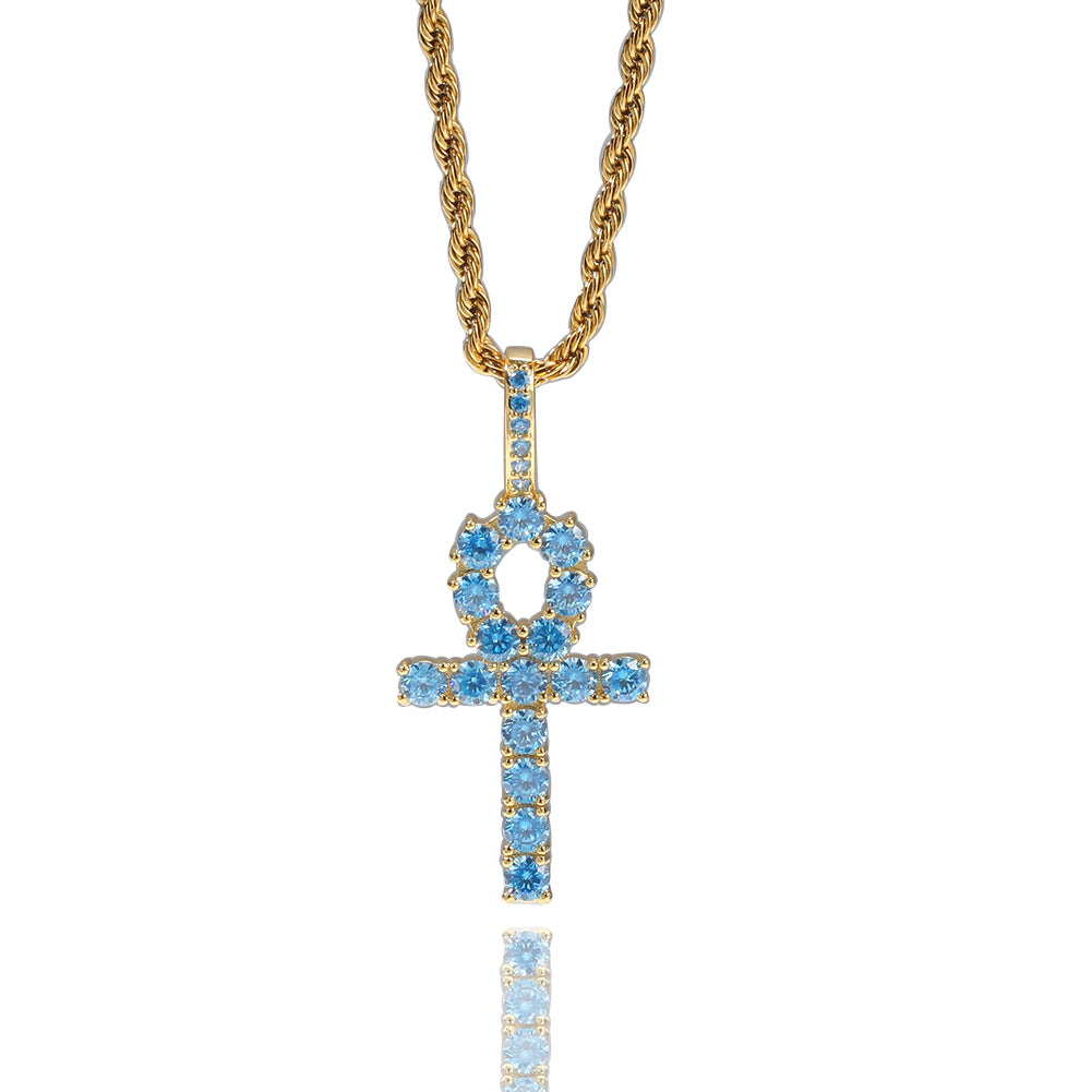 blue topaz Ankh pendant necklace chain diamond tyler the creator asap rocky playboi carti ben baller