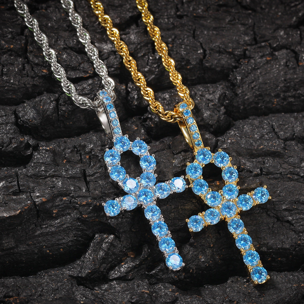 blue topaz Ankh pendant necklace chain diamond tyler the creator asap rocky playboi carti ben baller