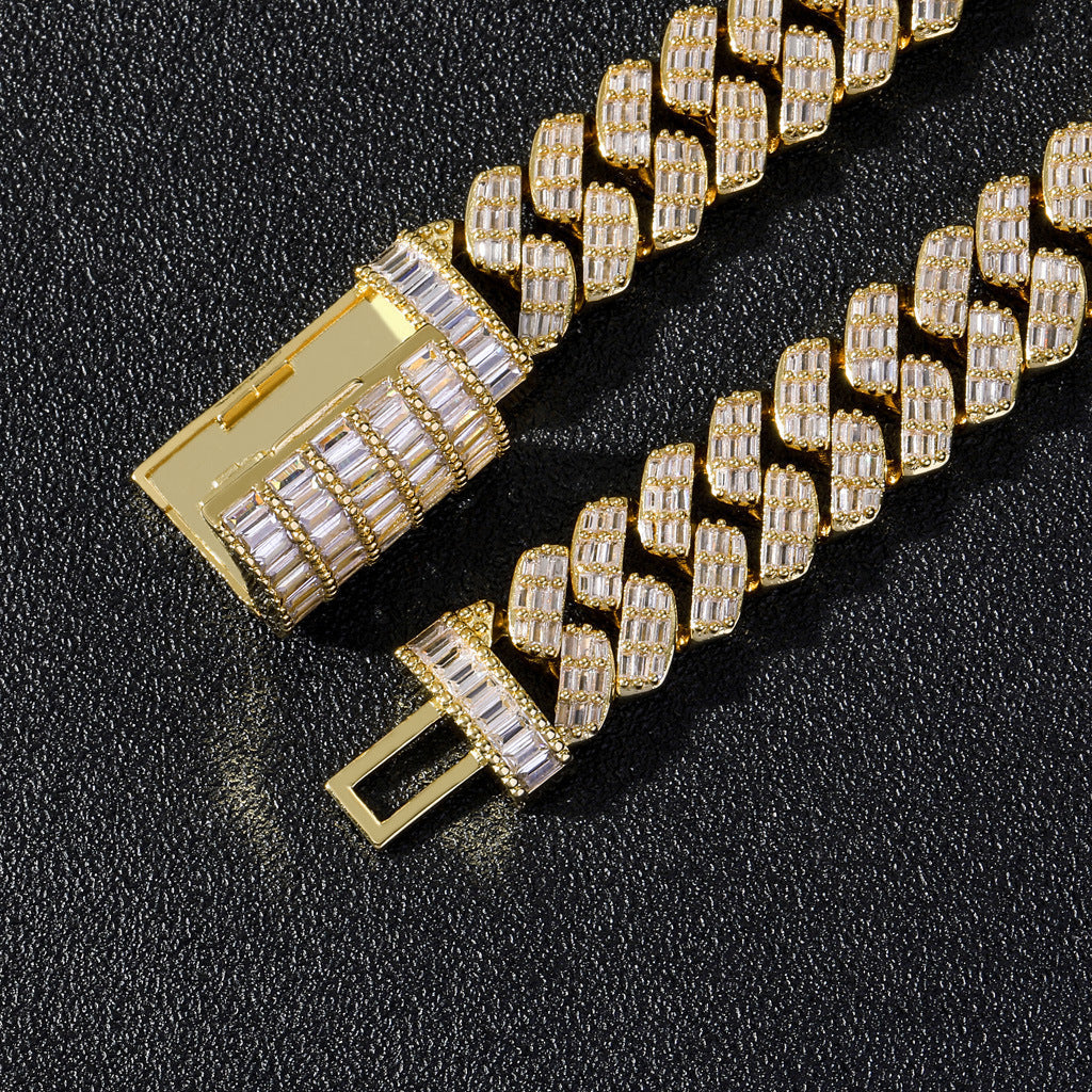 17mm fully iced baguette diamond cuban link necklace chain White Gold yellow gold asap rocky playboi carti lil uzi vert hip hop jewelry custom made