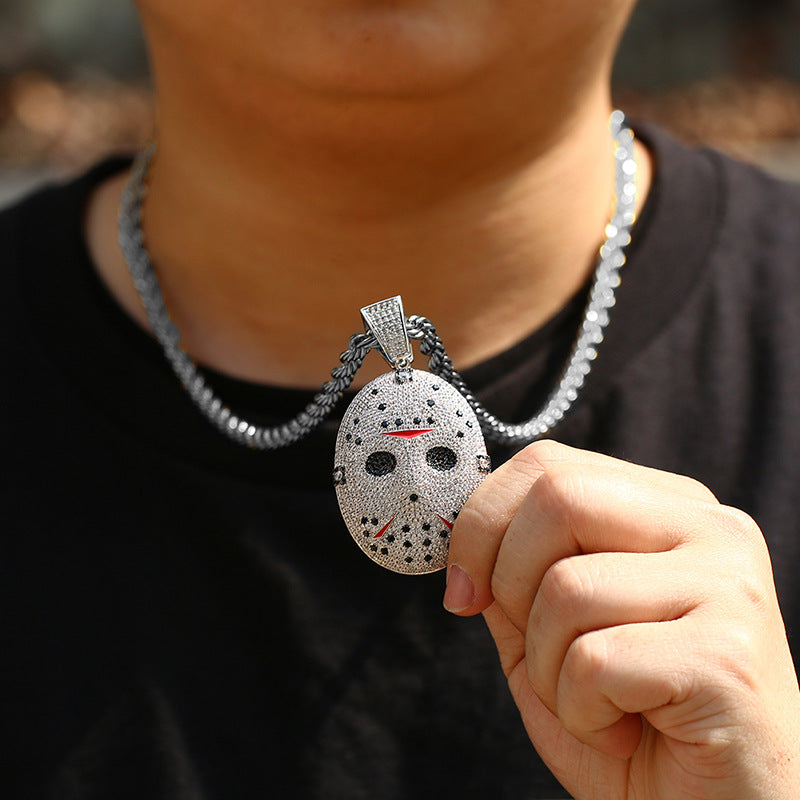 Jason mask Friday the 13th diamond fully iced pendant &amp; necklace with free matching chain included.