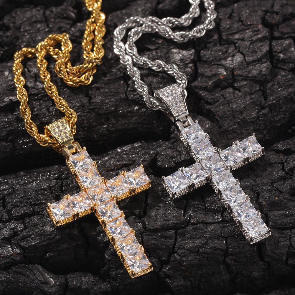 Princess cut cross pendant &amp; necklace with free matching chain playboi carti vlone 