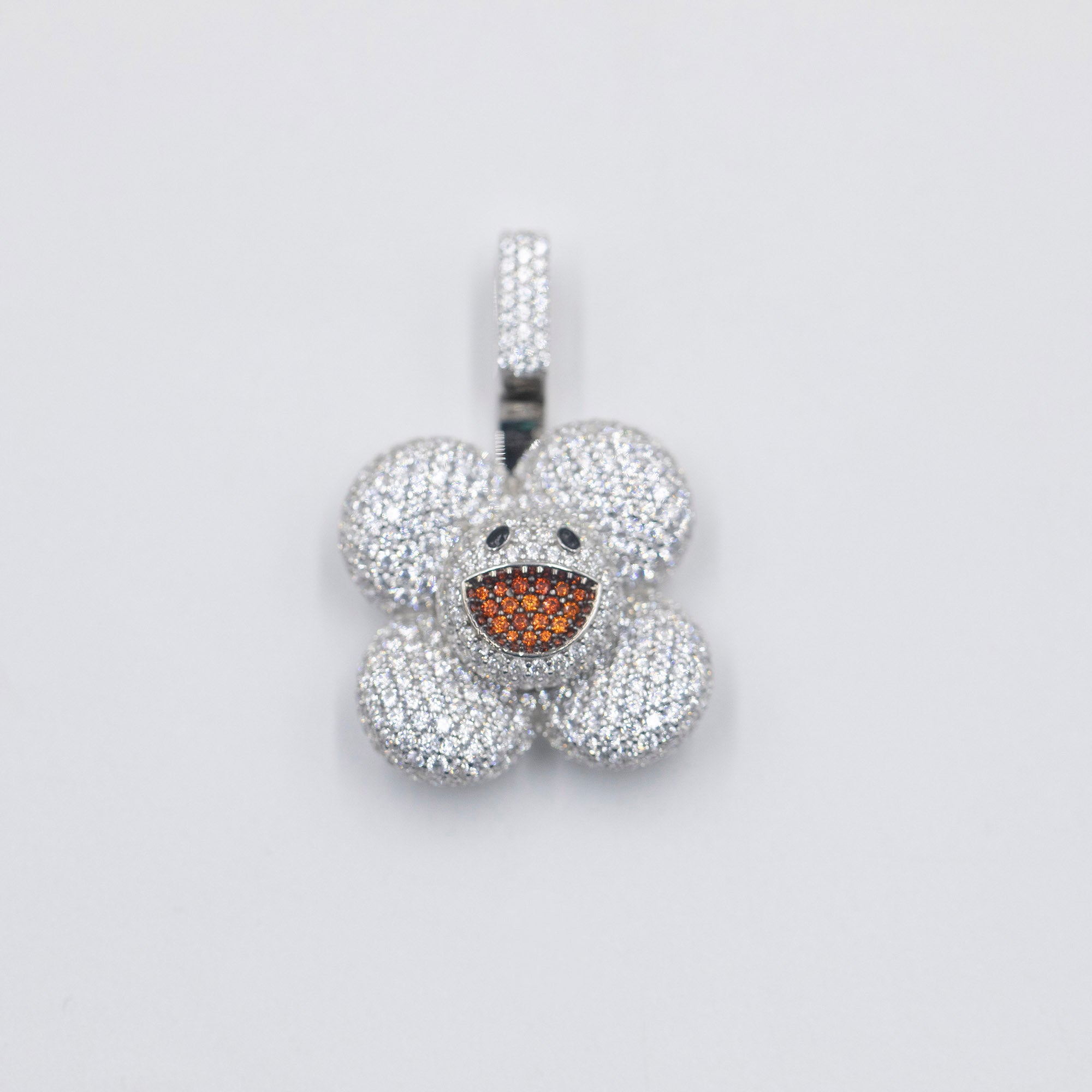 superflat first love monorgram flower fidget spinner TAKASHI MURAKAMI Super Flat, First Love, Flower screenprint in colors with Platinum leaf pendant with matching chain necklace