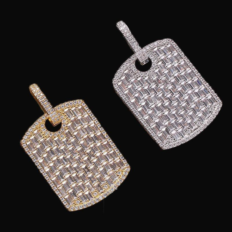 Fully iced baguette diamond Army dog tag in white gold Gunna bling jewelry icebox