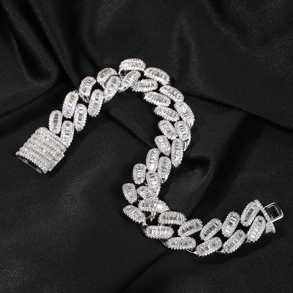 15mm cuban link necklace chain in baguette diamond White Gold Yellow Gold sterling silver hip hop jewelry cheap best quality custom made