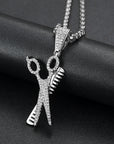 14K Gold Barber Shop Comb and Scissors Necklace diamond gold affordable jewelry