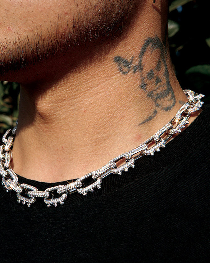 Playboi Carti spiked links necklace cuban link fully iced diamond vvs vlone asap rocky