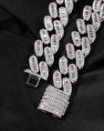 15mm cuban link necklace chain in baguette diamond White Gold Yellow Gold sterling silver hip hop jewelry cheap best quality custom made
