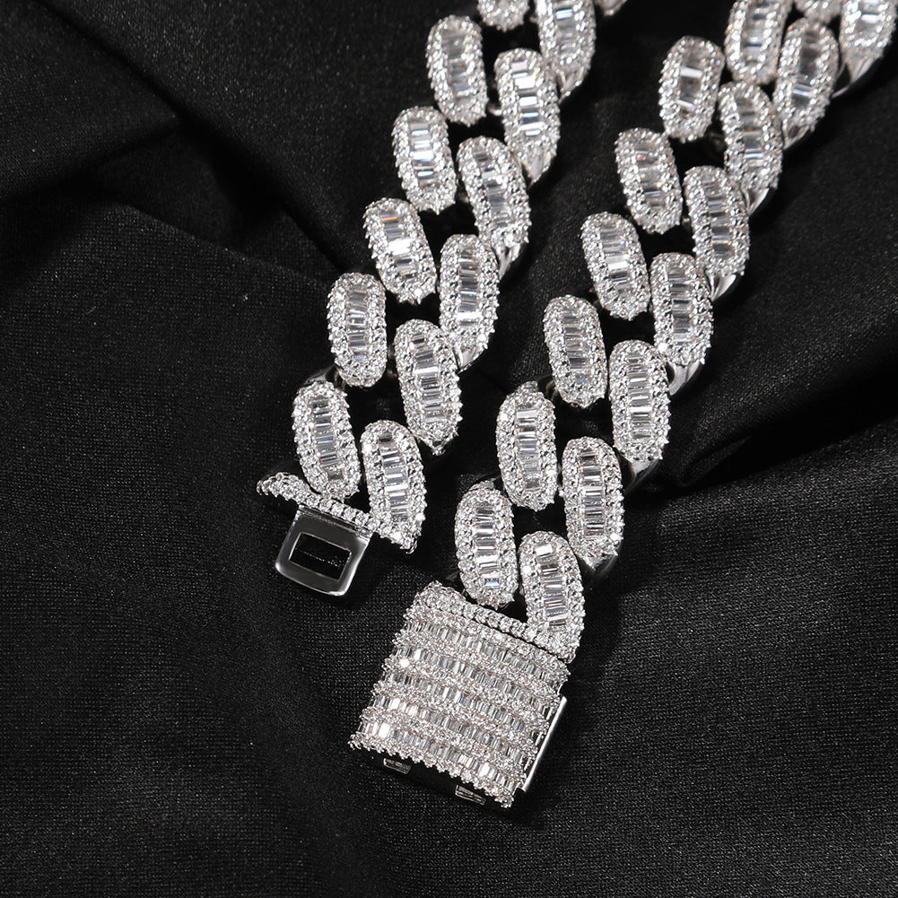 15mm cuban link necklace chain in baguette diamond White Gold Yellow Gold sterling silver hip hop jewelry cheap best quality custom made