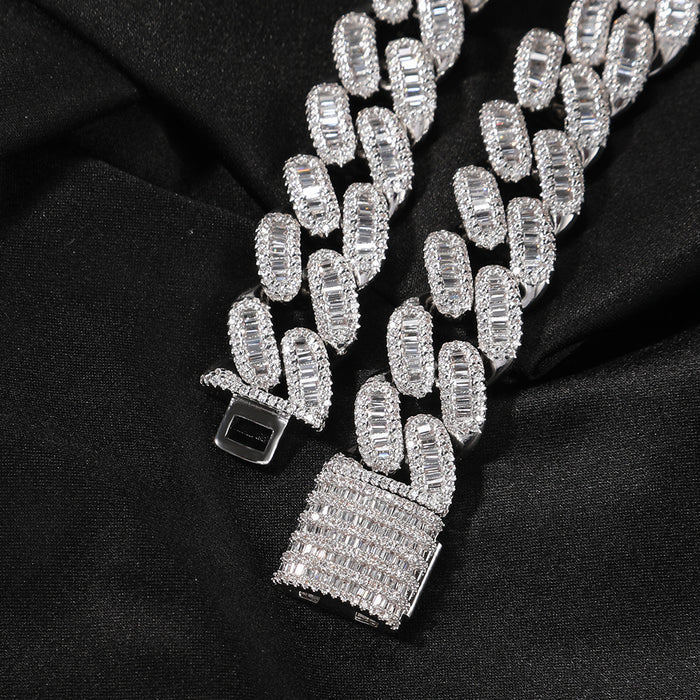 15mm cuban link necklace chain in baguette diamond White Gold Yellow Gold sterling silver hip hop jewelry cheap best quality custom made