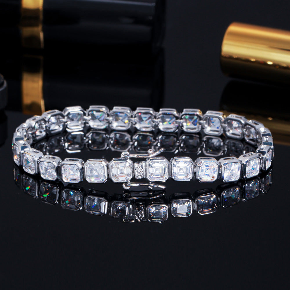 Emerald-Cut Diamond Eternity Line Tennis Bracelet in white gold travis scott