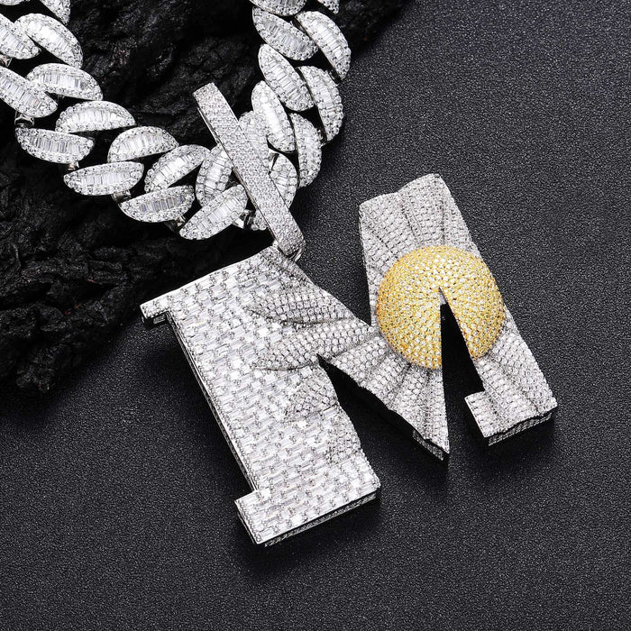 Iced Out diamond daisy flower letter M pendant necklace with free matching chain included as seen on Rapper Knowknow. custom ifandco diamond