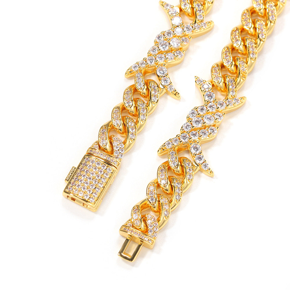 10mm Iced Barbed wire link necklace/ bracelet chain - Yellow Gold