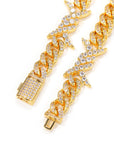 10mm Iced Barbed wire link necklace/ bracelet chain - White Gold