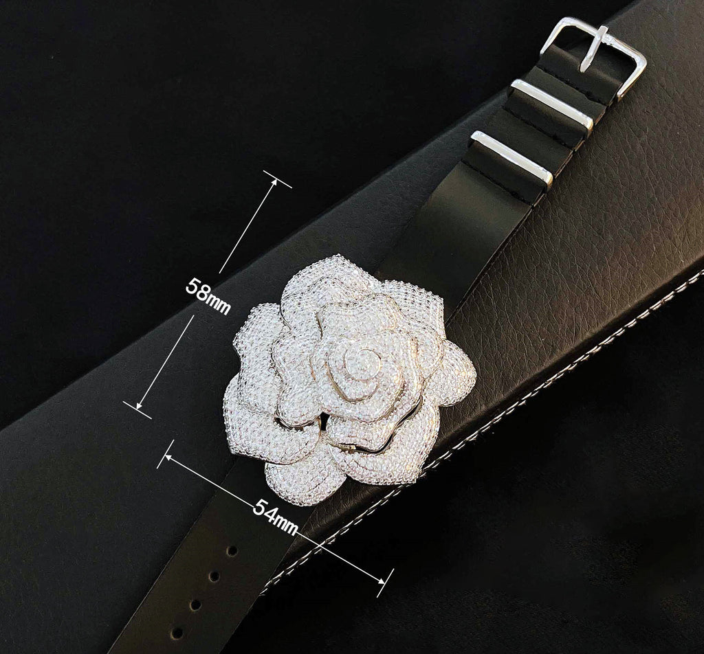Piaget rose diamond bangle bracelet watch leather strap diamonds