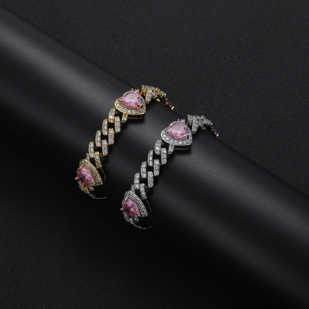 Fully iced Bubble heart shape cuban link diamond bracelet White Gold cardib hip hop fashion rapper celebrities jewelery jewelers