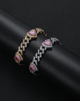 Fully iced Bubble heart shape cuban link diamond bracelet White Gold cardib hip hop fashion rapper celebrities jewelery jewelers
