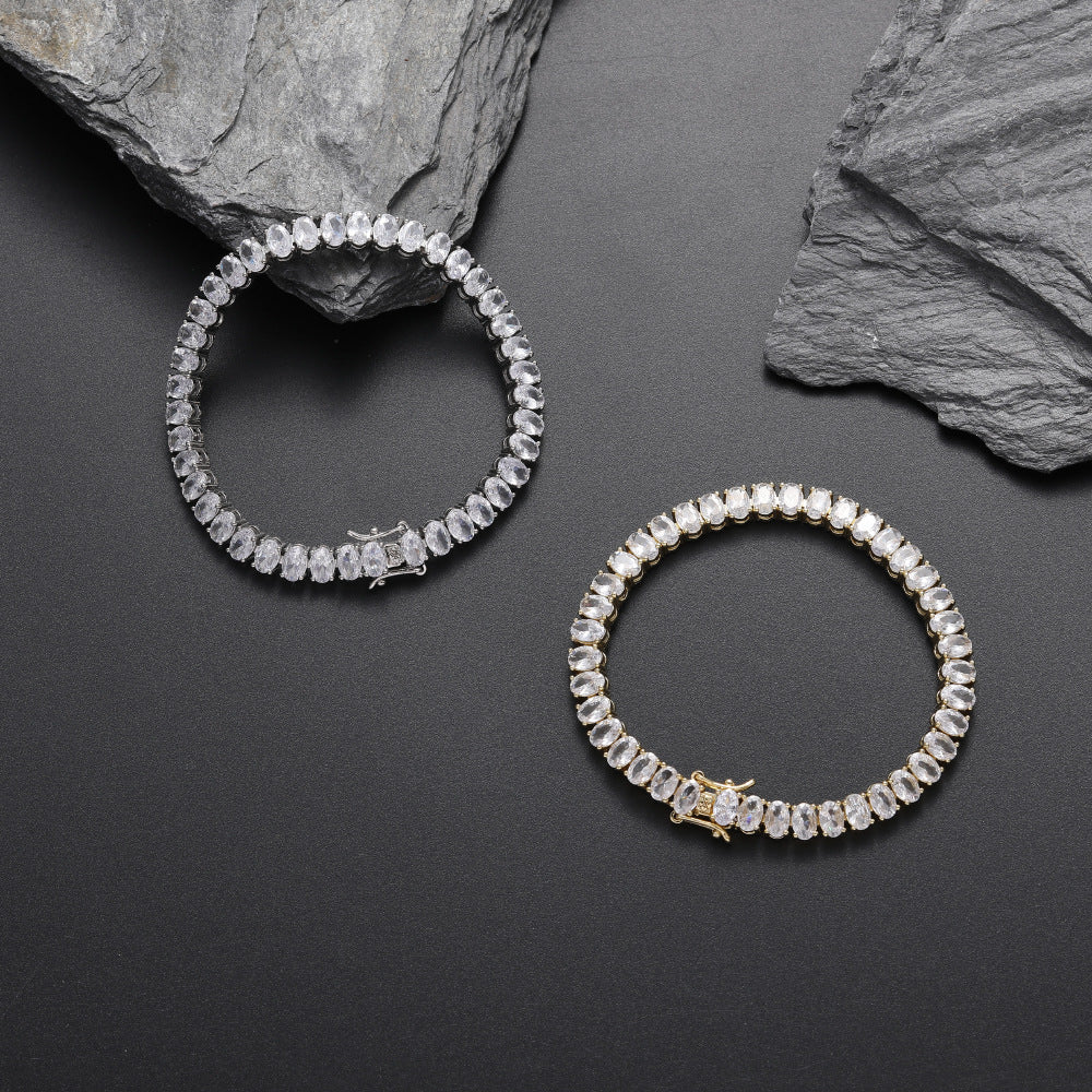 Iced out 6mm halo oval solitaire tennis links diamond bracelet White Gold bling iced out diamonds VVS