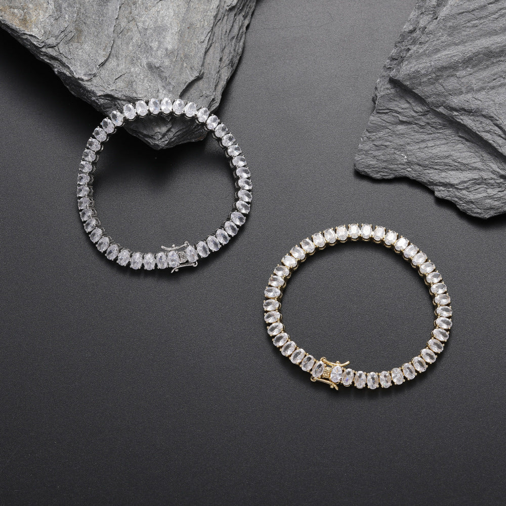 Iced out 6mm halo oval solitaire tennis links diamond bracelet White Gold bling iced out diamonds VVS