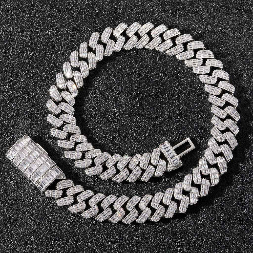 17mm fully iced baguette diamond cuban link necklace chain White Gold yellow gold asap rocky playboi carti lil uzi vert hip hop jewelry custom made