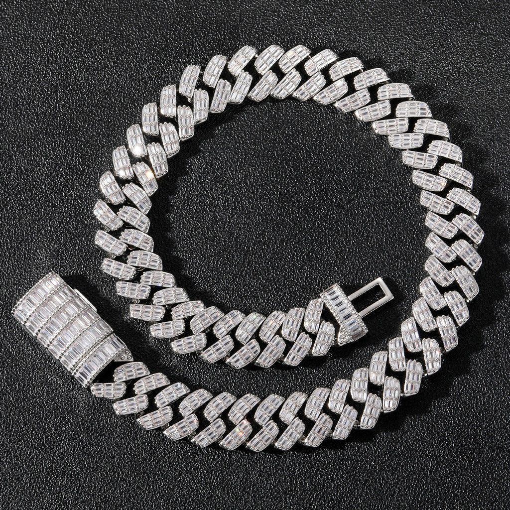 17mm fully iced baguette diamond cuban link necklace chain White Gold yellow gold asap rocky playboi carti lil uzi vert hip hop jewelry custom made