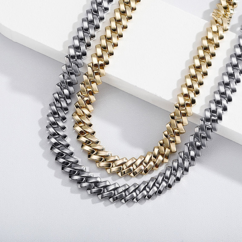 solid special clasp 18mm curb cuban link chain necklace bracelet yellow gold white gold solid silver 925 sterling vermeil
