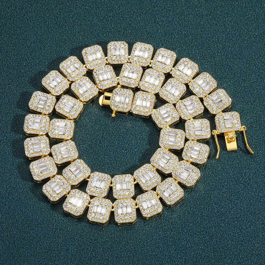 baguette diamond round stone tennis links bracelet necklace chain white gold yellow gold baller rappers nba hip hop jewelry buy shopping free shipping