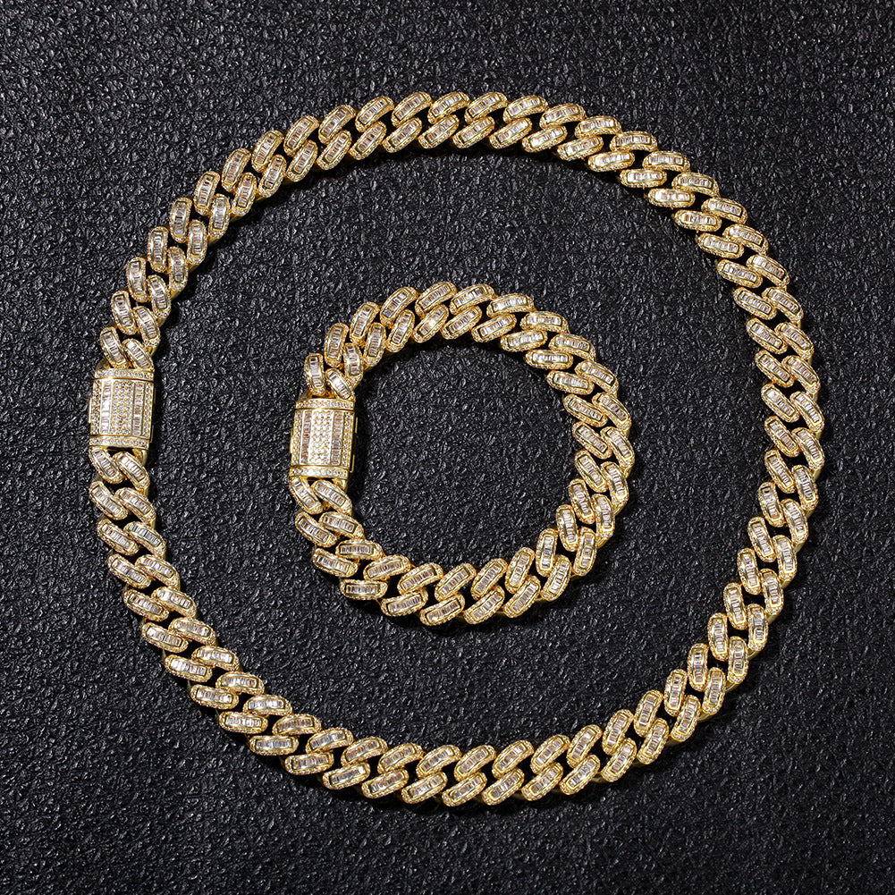 13mm baguette link necklace/bracelet chain custom clasp gold diamond hiphop jewelry