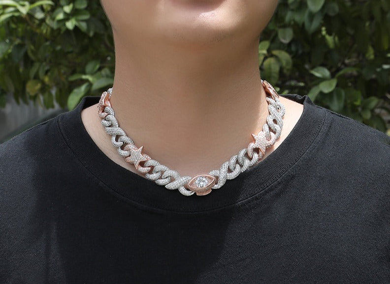 Custom fully iced diamond star interlaced cuban link short choker necklace rap artist jewelers jewelery bling travis scott ifandco