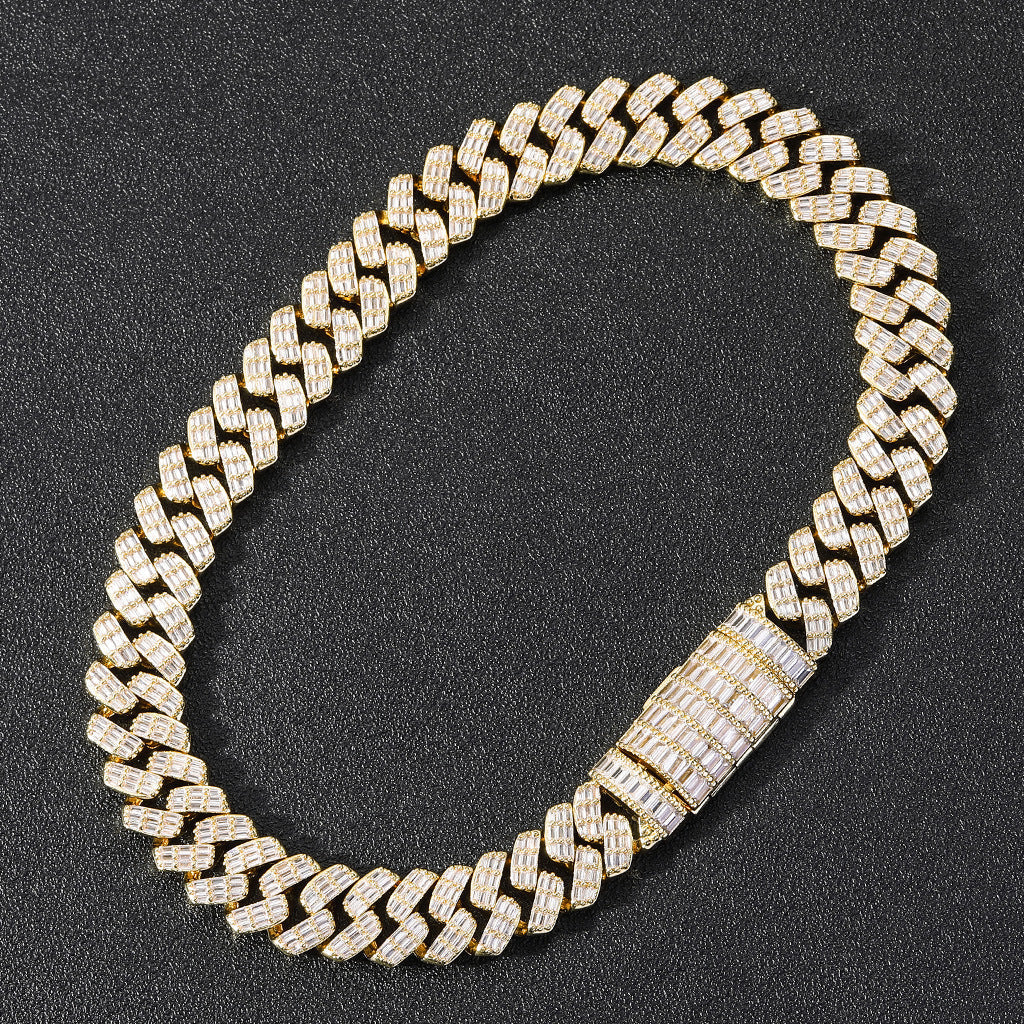 17mm fully iced baguette diamond cuban link necklace chain White Gold yellow gold asap rocky playboi carti lil uzi vert hip hop jewelry custom made