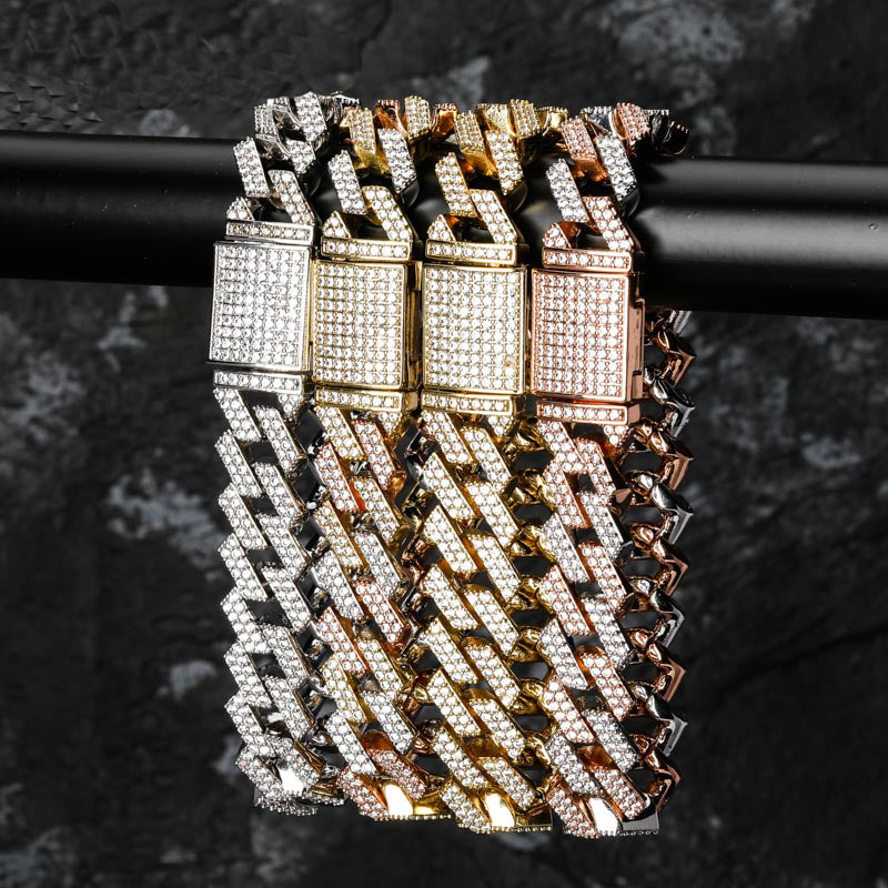 curb cuban link 14mm necklace bracelet chain fully iced custom clasp diamond ifandco