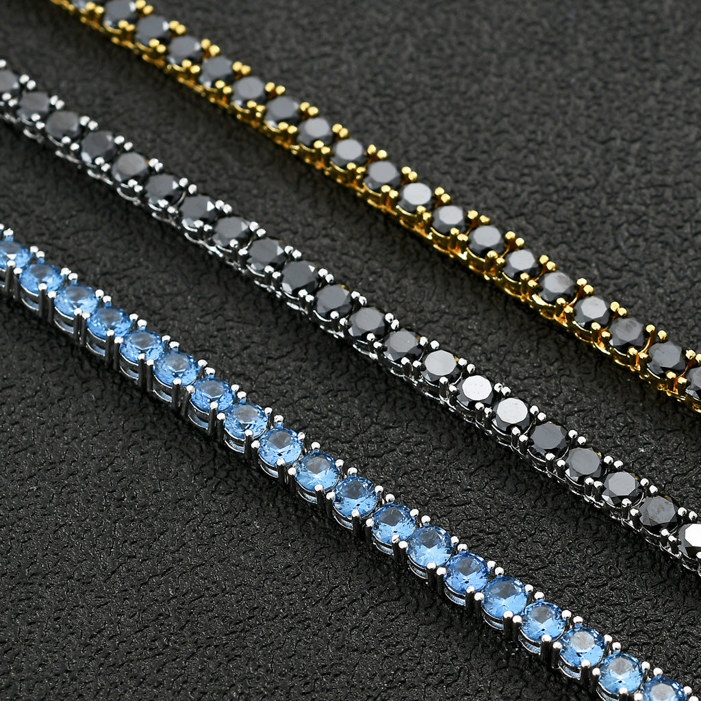Solitaire Onyx 1 Row Tennis Link Chain Hip Hop Jewelry 4mm diamond tennis link necklace rapper