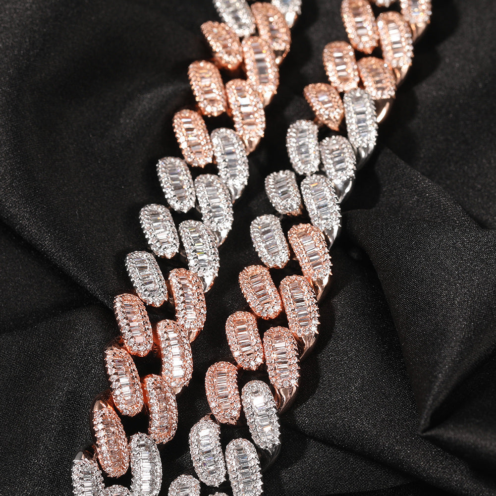15mm cuban link necklace chain in baguette diamond White Gold Yellow Gold sterling silver hip hop jewelry cheap best quality custom made