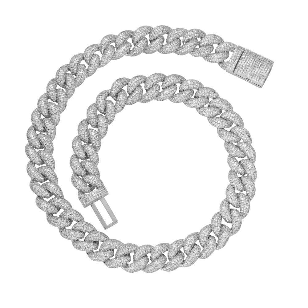 11mm Enamel cuban link necklace chain White/Silver – Bijouterie Gonin