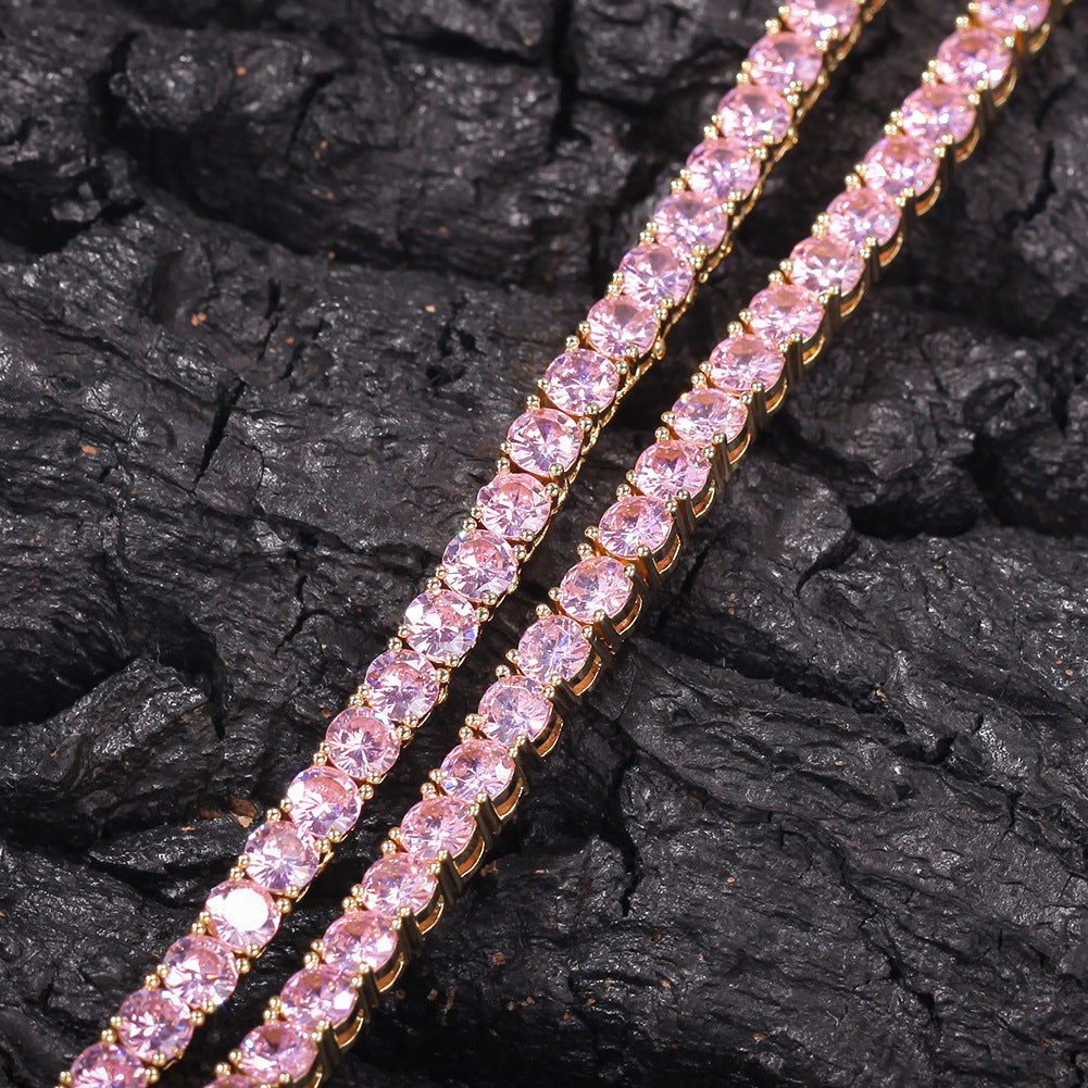 4MM Solitaire Pink Simulated Diamonds Tennis Chain ifandco kylie jenner cardi b shopgld 