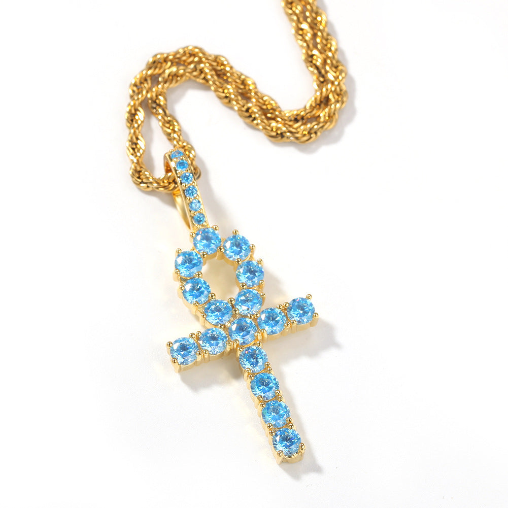 blue topaz Ankh pendant necklace chain diamond tyler the creator asap rocky playboi carti ben baller