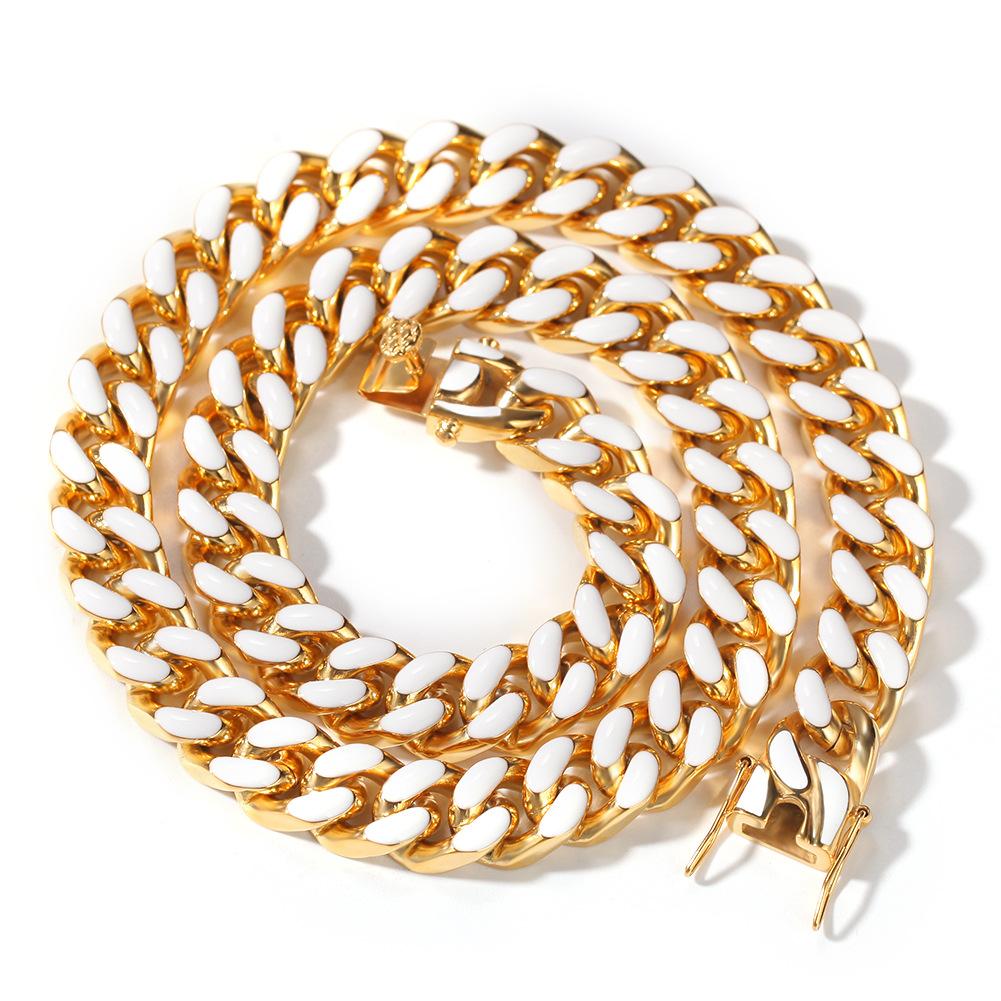 11mm Enamel Cuban Link Necklace Chain