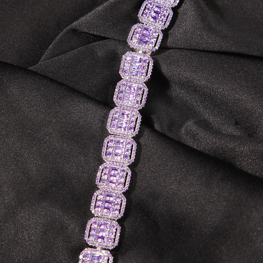 halo iced baguette travis chain white gold purple diamond diamond female bling diamond necklace chain bracelet cheapest asap rocky vlone