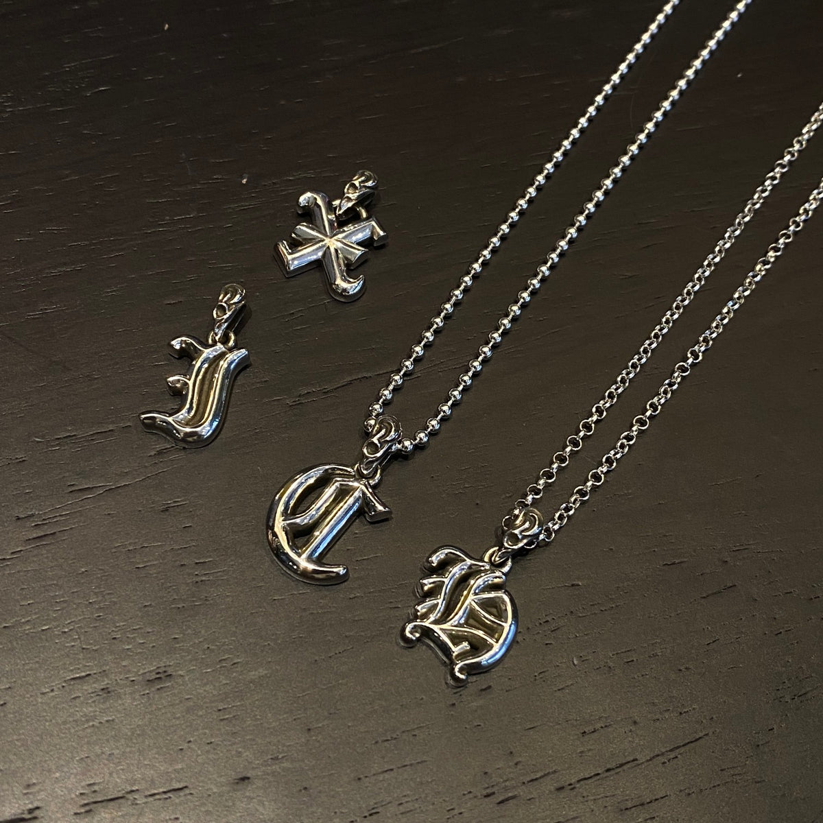 Custom Gothic font A-Z alphabet letter 925 silver pendant necklace buy not chrome