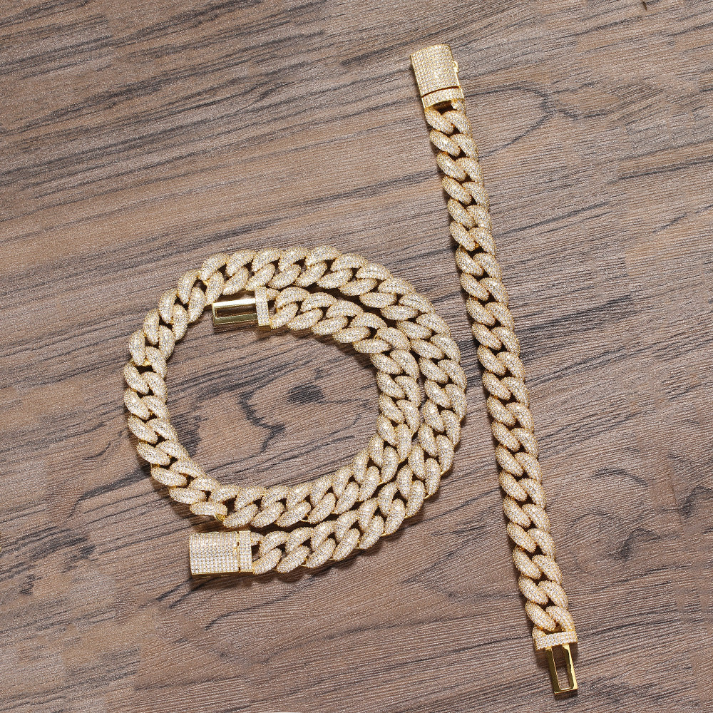 14mm rounded bubble cuban links necklace/bracelet chain 3D diamons vvs ifandco shopgld