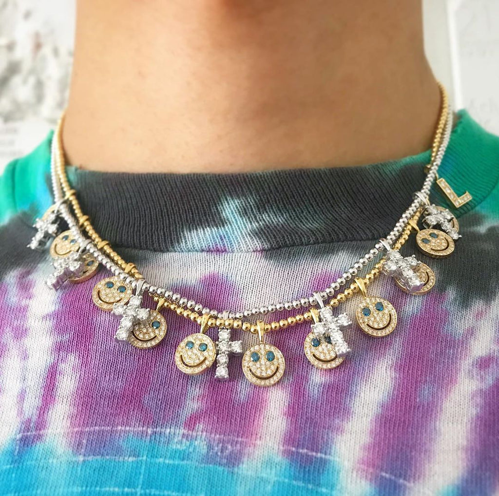 EYEFUNNY cross smiling face pendant necklace chain diamond vvs アイファニー POGGY KIM JONES VIRGIL JBALVIN