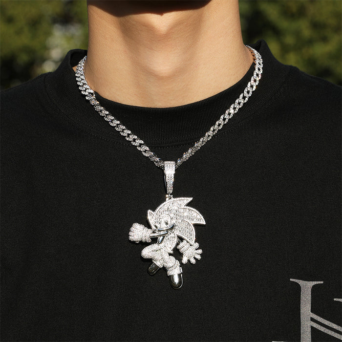 Sonic the Hedgehog Fully Iced diamond Pendant Diamond free necklace chain ifandco