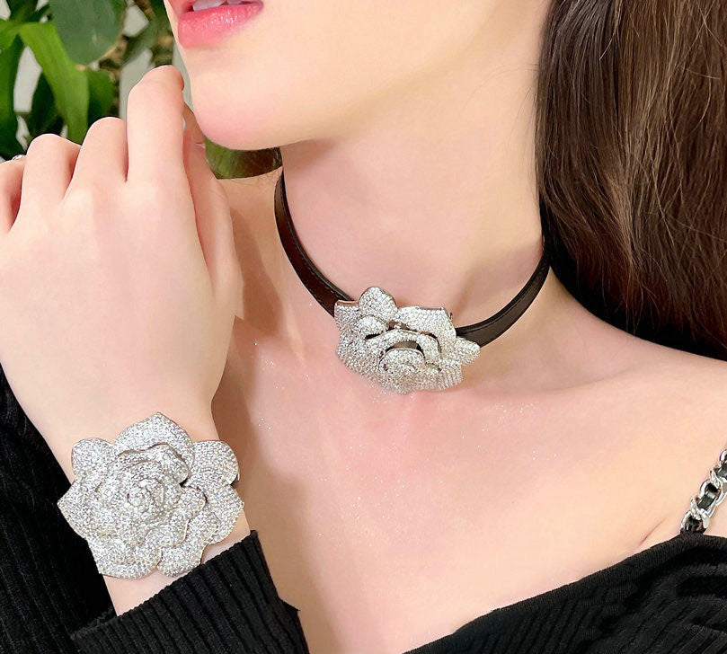 Piaget rose diamond bangle bracelet watch leather strap diamonds