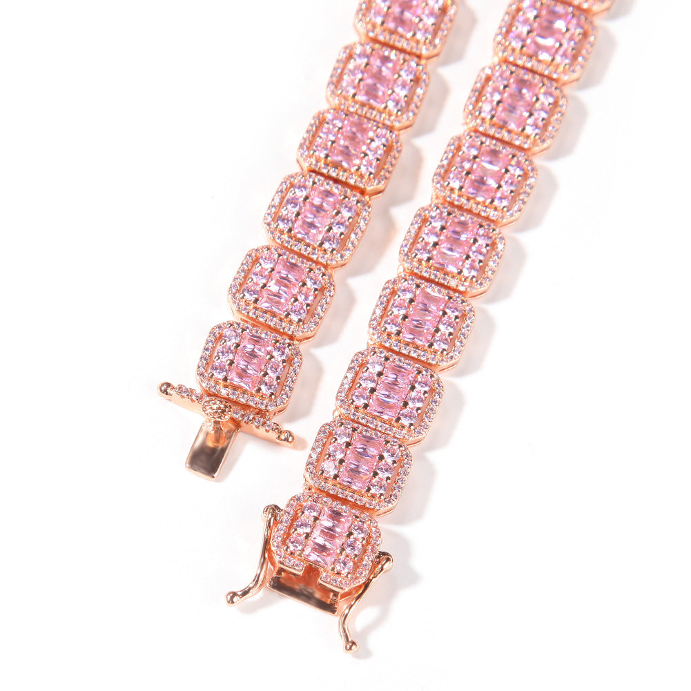 halo iced baguette travis chain rose gold pink diamond female bling diamond necklace chain bracelet cheapest asap rocky vlone