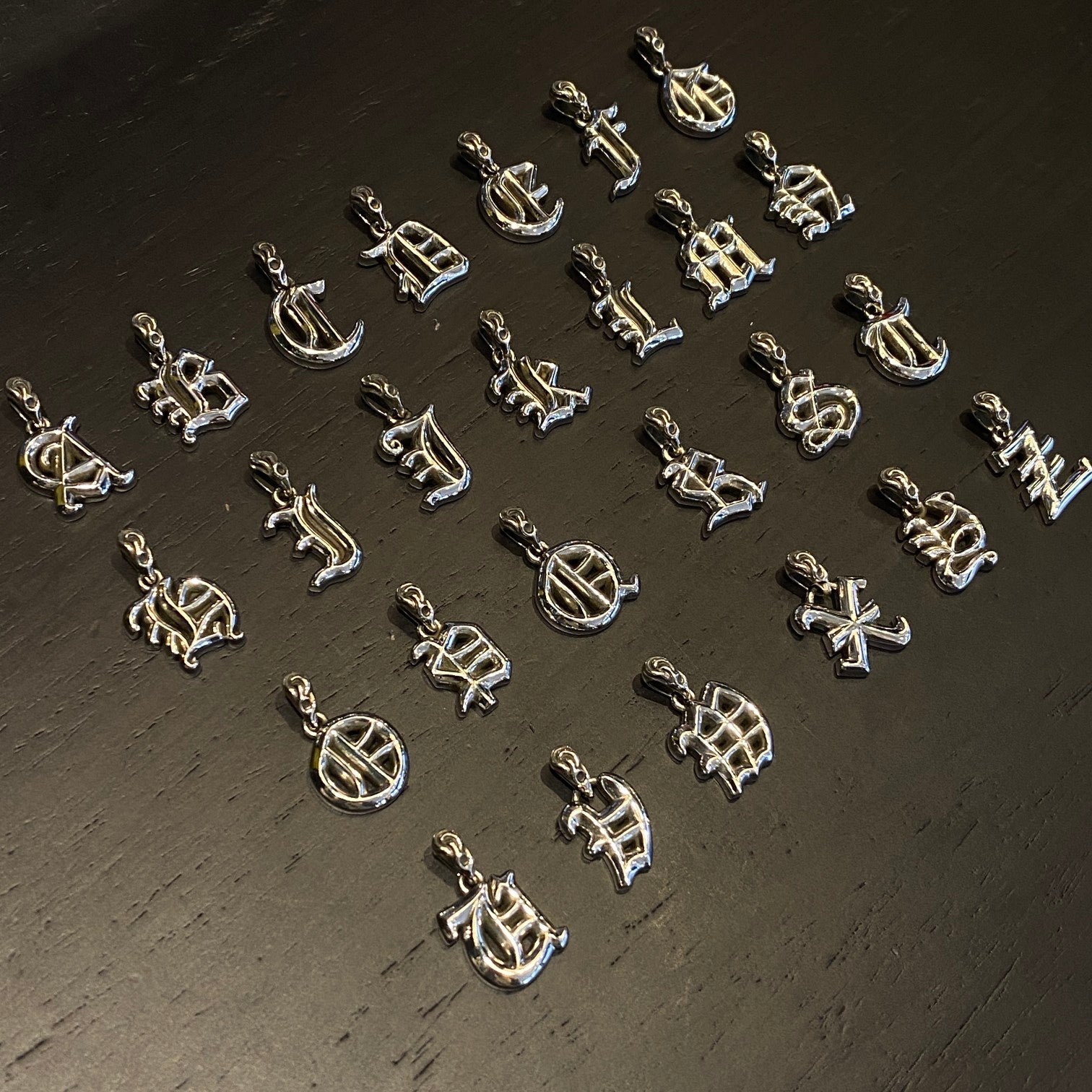 Custom Gothic font A-Z alphabet letter 925 silver