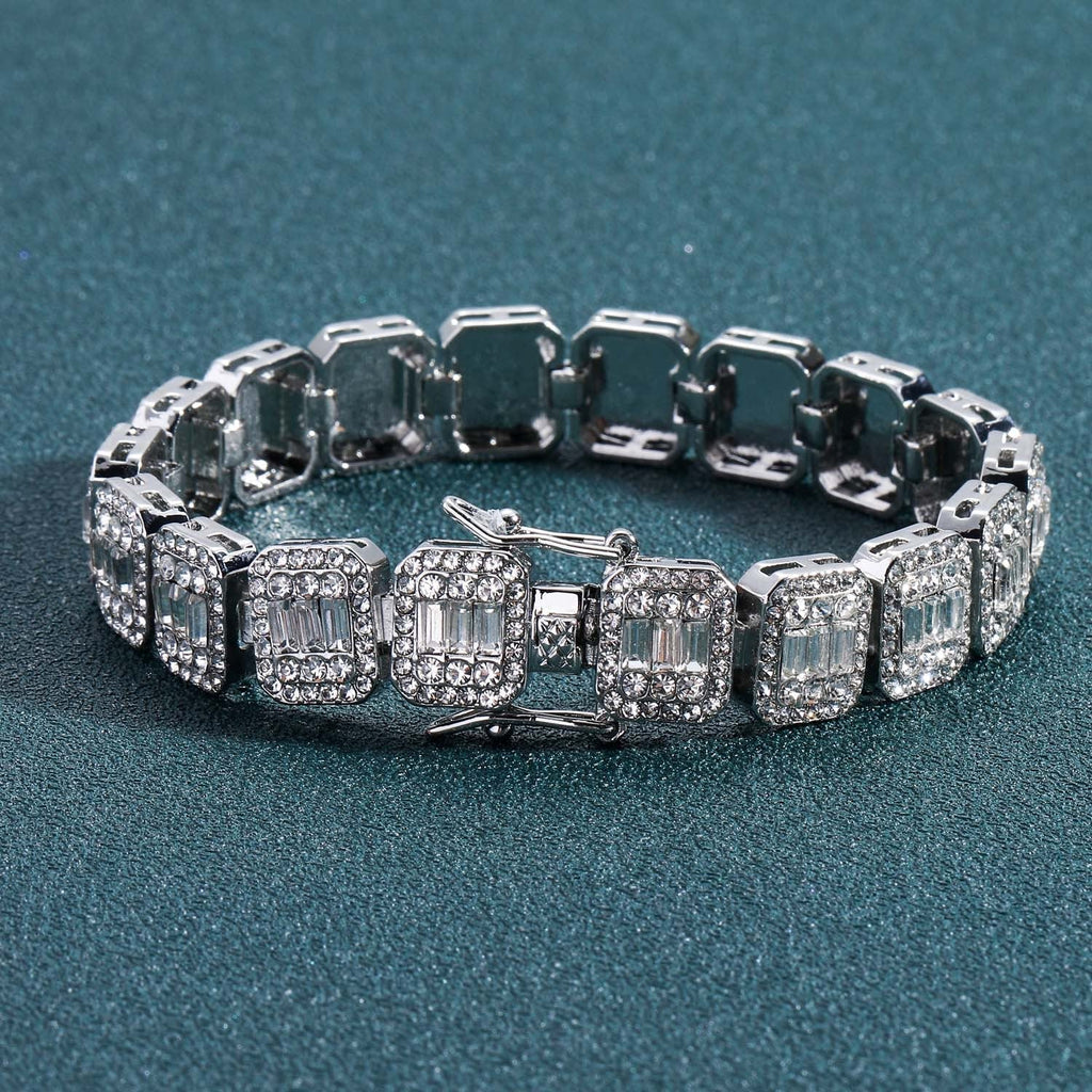 baguette diamond round stone tennis links bracelet necklace chain white gold yellow gold baller rappers nba fashion nova